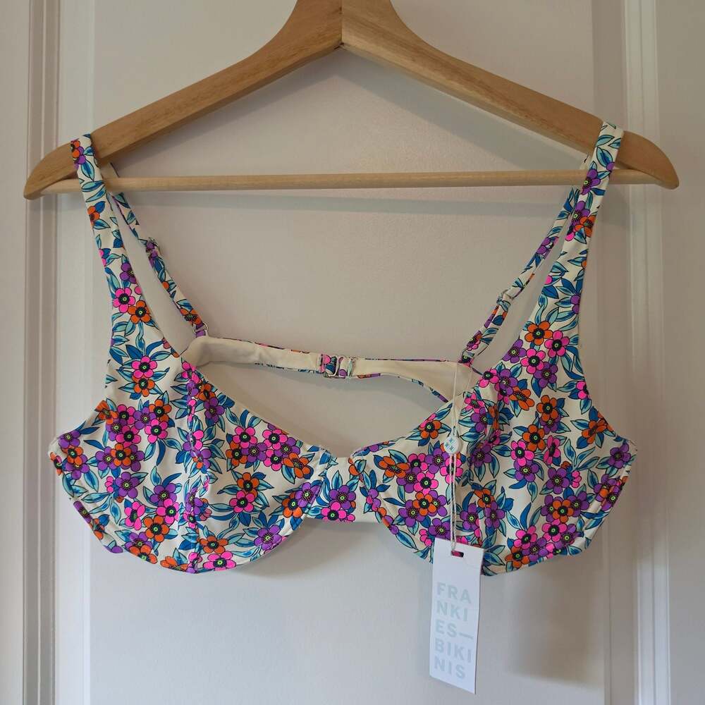 Frankies Bikinis Anna Top L NWT Floral Underwire Bikini Swim 60s 70s Retro